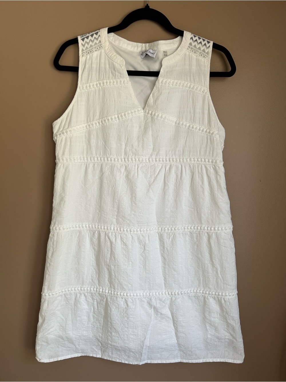 Point Zero White Sleeveless Tiered Eyelet Mini Dress